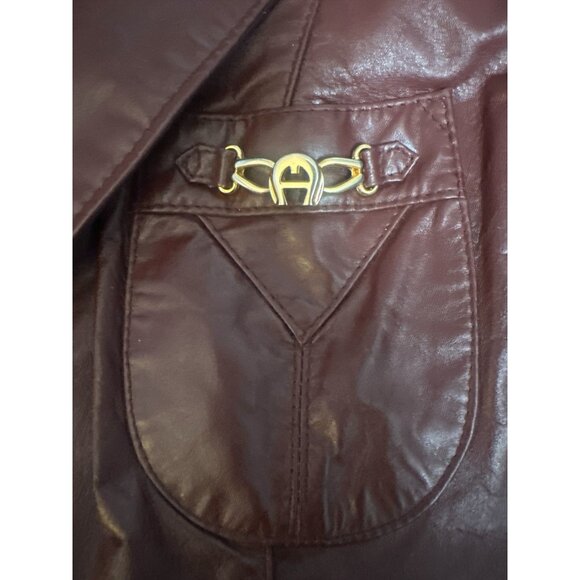 VTG Etienne Aigner Blazer Women M-L Oxblood Leather Notch Collar Jacket 1980s - Picture 6 of 12